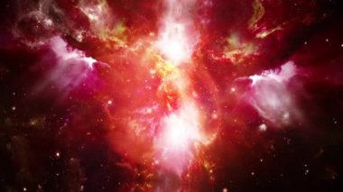 4K 3D kırmızı nebula ve yıldız kümeleri. Uzay Bulutsusu 4k video hareket eden yıldızlar uzay döngüsü arkaplanı.