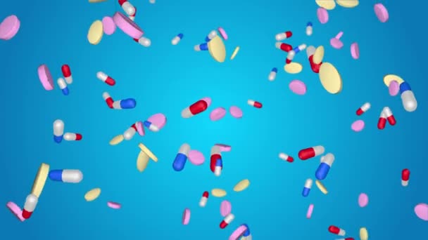 Comprimidos, comprimidos e cápsulas caindo Loop Medicine, médicos, farmacêuticos. Drogas — Vídeo de Stock