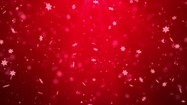 4k Konfeti Kar Taneleri ve Bokeh Işıkları Kırmızı Arkaplanda.