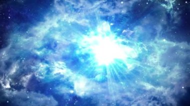 Küçük Parçacıkların Döngü Animasyonu Derin Uzayda, Nebula Arkaplanı ile Mavi Galakside Yolculuk Ediyor