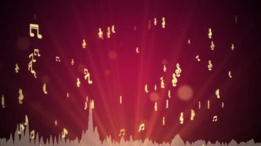 Soyut müzik notaları ve gölge sembolleri müzikal döngü 4K arkaplanına değer.