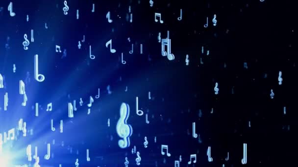 Notes de musique bleues scintillantes volant Light Loop Animation. — Video