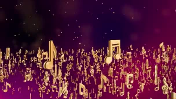 Golden Abstract colorido Audio Música Símbolos de notas musicales onda de sonido, beat music loop background — Vídeo de stock