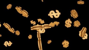 ABD Doları ve Bitcoins 'in 3 boyutlu animasyonu Siyah bir döngü üzerine düşüyor