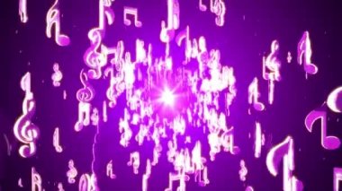 Neon Renkleri 4K 3D Döngü Animasyonu Yeni Hareket Arkaplanlı Yüzen Müzik Notaları Sembolleri.