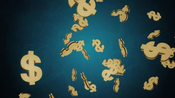 Les signes brillants du dollar américain doré tombent au ralenti Animation 3D - 4K sans couture boucle mouvement arrière-plan — Video