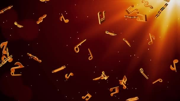 Müzik Notaları Altın Parıldayan Akış animasyon döngüsü 4K 3D. — Stok video