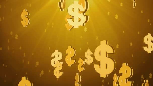 Lesklý zlatý svět US Dollar Měna Znaky Padání v pomalém pohybu 3D smyčka Animace pozadí — Stock video