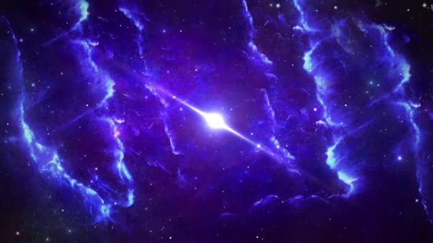 ネオンカラーバイオレット無限の深い銀河に満ちた絶妙な星雲が魔法の空間を満たしますループの背景. — ストック動画