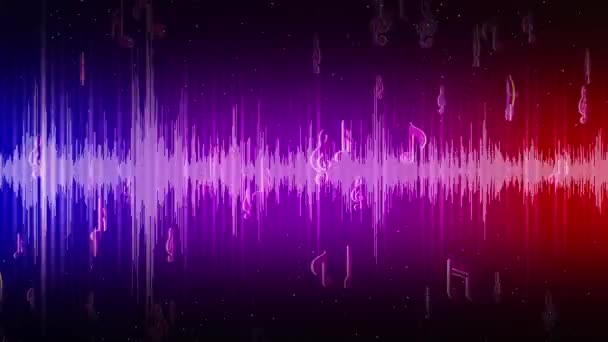 4K Audio wave Muzyka Symbole muzyczne i nuty animacja pętli tła. — Wideo stockowe