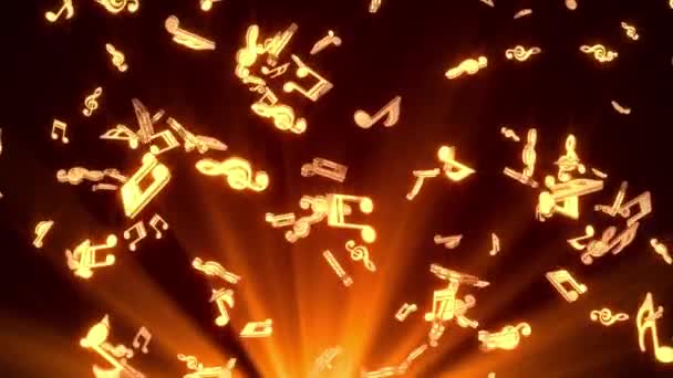 Аннотация Golden glittering music notes flying from Light ray screen Loop background — стоковое видео
