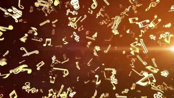 Gouden muzieknoot slingeren en roteren in glanzende scène Loop Animatie Achtergrond. — Stockvideo