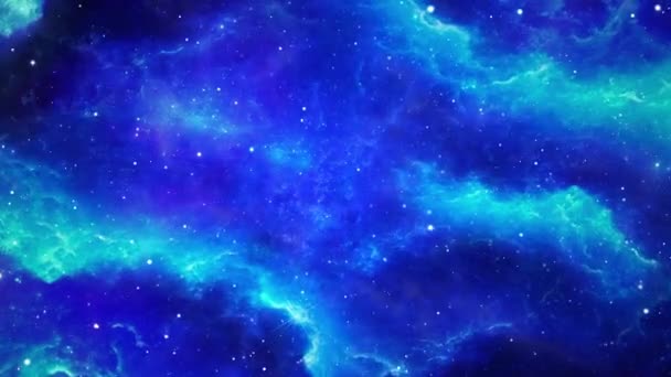 깊은 우주 공간에서 별들의 들판과 은하 사이를 여행하는 비행 루프 애니메이션 배경 — 비디오