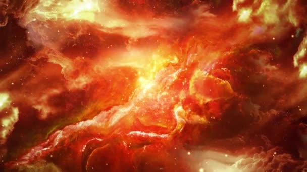 4K Partiklar och stjärnor som flyger på en röd galax med Orion Nebulosa 4K är rörelse Loop Animation — Stockvideo