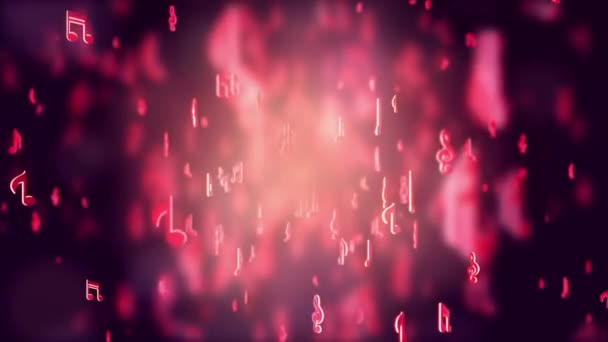 4K felvázoló zenei jegyzet részecskék borított kottákat zenei mozgás háttérrel — Stock videók