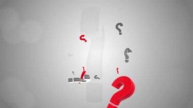 Soru İşaretleri Düşüyor ve Döndürme Döngüsü Arkaplanında Yakınlaştırılıyor.