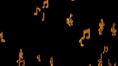 Bir siyah müzik arkaplan döngüsü 3D 4K Animasyon üzerinde notalar uçuşuyor