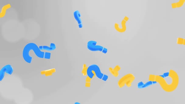 Abstract Falling question marks and rotating exclamation mark on White background (em inglês). Animação 3D 4K — Vídeo de Stock