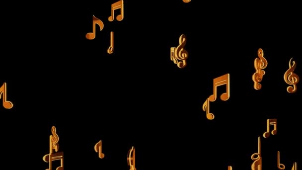 Note musicali che scorrono note di flusso volante su uno sfondo musicale nero Loop 3D 4K Animazione — Video Stock