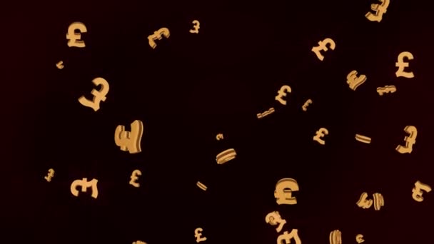 Символы Golden British Pound Currency падают вниз по циклу Animation. 4K 3D — стоковое видео