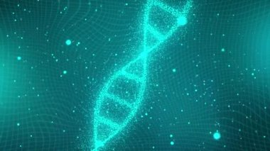 Mavi renksiz animasyon arkaplan 4k üzerinde parlayan DNA molekülü