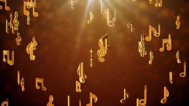 Notas de música 3D Simulação de fluxo, caindo no fundo do laço dourado Animação tela verde — Vídeo de Stock