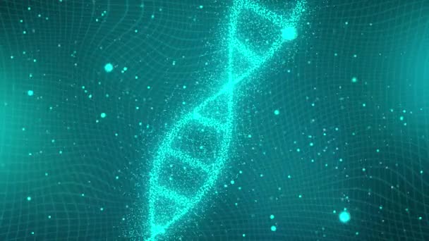 DNA rotante molecola incandescente su sfondo blu animazione senza soluzione di continuità 4k — Video Stock