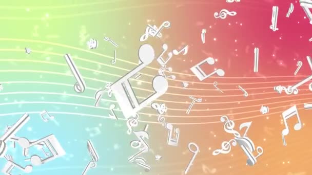 Muziek Muzikale symbolen en noten Kleurrijk op witte Loop achtergrond — Stockvideo