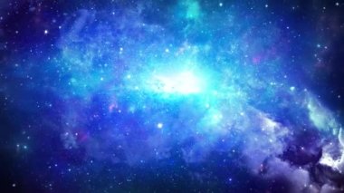 Soyut Uzay arkaplanı Göktaşı sineği fraktal mavi nebula döngüsü canlandırması.