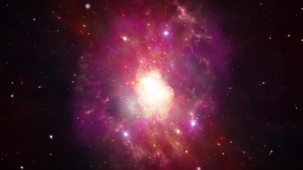 Bir yıldız alanına doğru uzay uçuşu. Evrendeki bir uzay galaksisinde 3D uçar Büyük Patlama Uzay Döngüsü Canlandırması. — Stok video