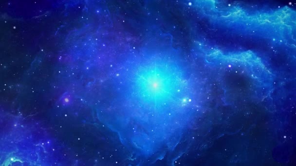 Volo Dark Blue Space in un campo stellare nella zona della nascita e della morte. 3D 4K — Video Stock