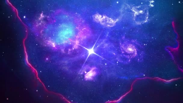 Animación de lazo 3D 4K Pequeñas partículas Estrellas moviéndose sobre un fondo de movimiento de lazo de nebulosa de galaxia azul. — Vídeos de Stock