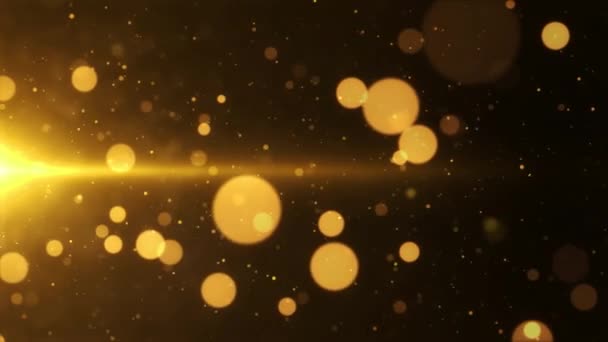4k 3D loop Partiklar guld glitter utmärkelser damm abstrakt bakgrund loop med bokeh ljus. — Stockvideo