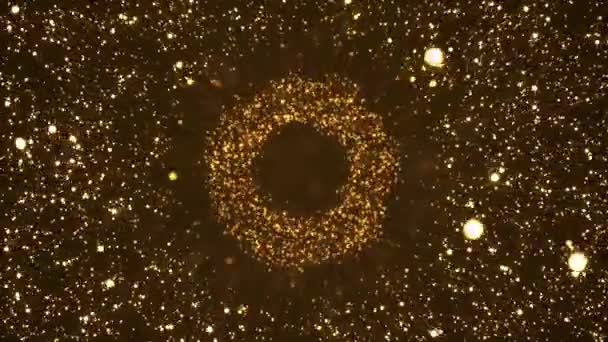마법의 가루 황금의 유리 터널 빛과 입자들이 배경을 덮고 있다. — 비디오