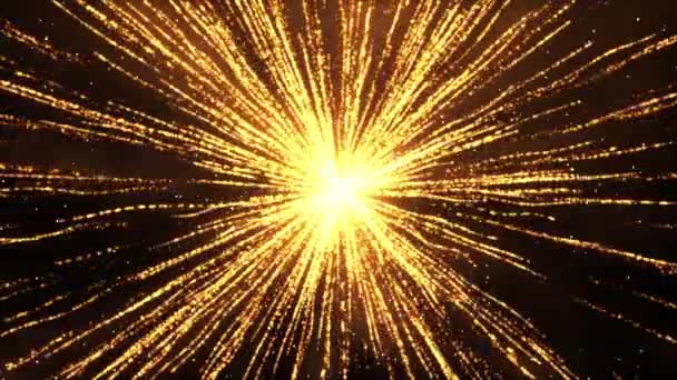 3D 4K Abstrakte Explosion Goldlichter funkeln Linien Lichtgeschwindigkeit. Glühendes Licht explodiert. Festliche goldene Bewegung Schleife Hintergrund. — Stockvideo