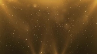 4K 3D soyut Altın Fişek ışık huzmesi. duman tozu parçacığı soyut döngü arkaplanı.