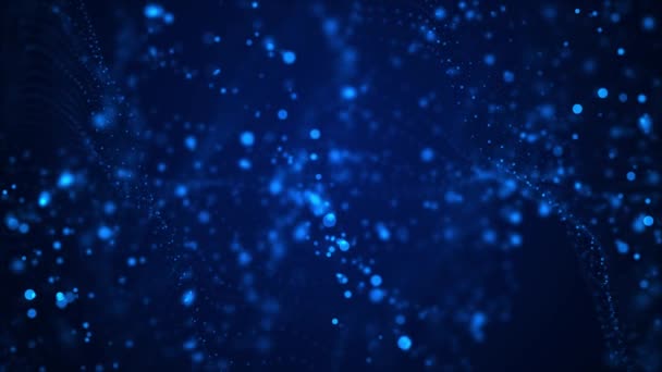 Onda azul digital abstracta con partículas que fluyen sobre el fondo de onda y lazo de luz. — Vídeos de Stock