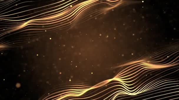 Golden Particles flusso d'onda con polvere e loop bokeh Sfondo. — Video Stock