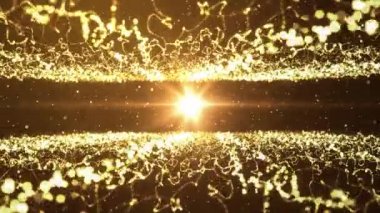 4K pırıltılı altın arkaplan döngüsü parçacıkları Bokeh Işık Işığı ile yanıp sönüyor.