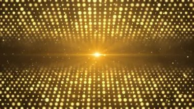 Parçacıklar Altın Etkinlik Temiz Parlak Parıltı konser sahnesi Fütürist pırıltılı Lüks arka plan döngüsü.