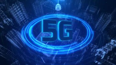 Sanal Şehir Futuristik 5G Dijital Döngü Animasyonu.