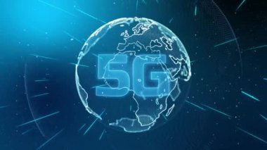 3D 5G Mavi Dijital Dünya Ağ Dönen Ağ Canlandırması.