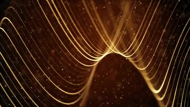 Patrón de ondas de animación 4k Loop Líneas partículas fondo. Luces Bokeh. — Vídeo de stock