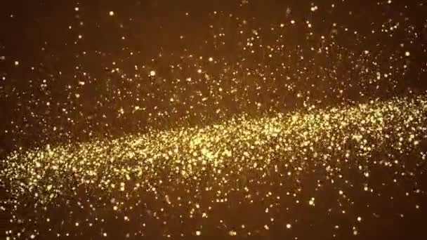 Ouro bokeh glitter luxo partículas Confetti. cartões de Natal luz brilhante movimento abstrato festivo Loop fundo. — Vídeo de Stock