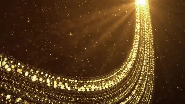 4K loop Golden Glitter Espumante partículas de luz mágica. — Vídeo de Stock