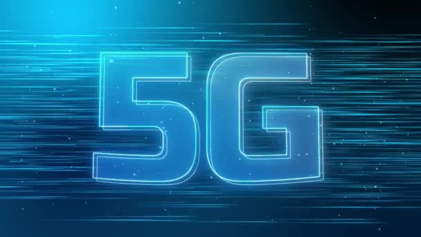 Animace 5G textu, Blue Hi-speed internet světelné pruhy smyčka Nové pozadí. — Stock video