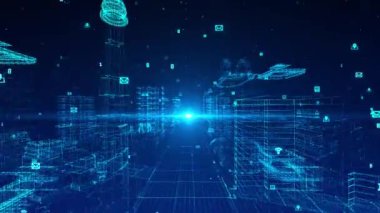 Parçacıklar ve Dijital veri ağı bağlantıları ile Dijital Şehir, Dijital siber uzay