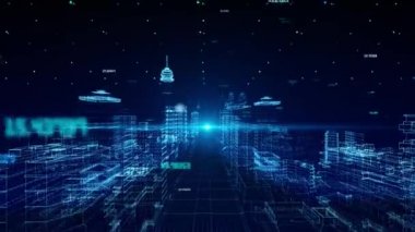 4K Soyut Teknolojik Dijital Şehir Siber uzay Döngü Arkaplanındaki Verilerden