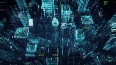 Kareler, sayılar ve satırlarla dijital yüksek teknolojili arka plan döngüsü animasyonu