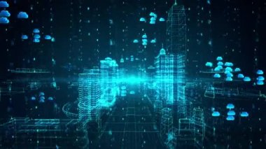 HUD Fütürist 5G Dijital Şehir Element Analizi 4K arkaplan.